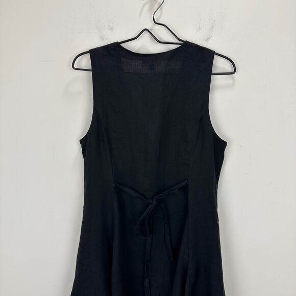 J.Crew Linen Mini Dress A Line Black Minimalist Classic Cinched V Neck US 10 NWT - Picture 9 of 12